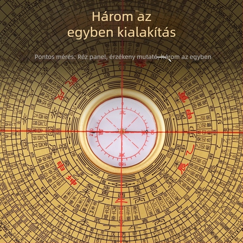 Réz kompasszkorong kínai stílusú - szoborszerű kivitel, Bagua nagy pontossággal