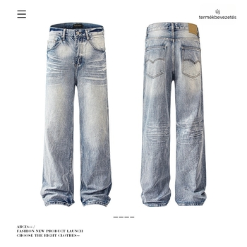 Farmernadrág, uniszex, egyenes szabású, középmagas derekú, pamut denim, cipzárral záródó