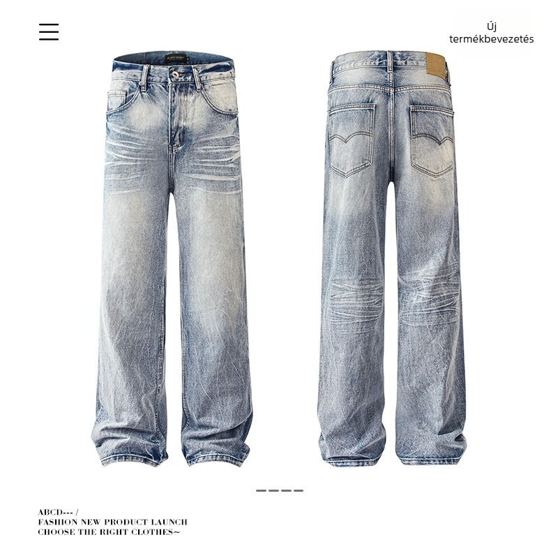 Farmernadrág, uniszex, egyenes szabású, középmagas derekú, pamut denim, cipzárral záródó
