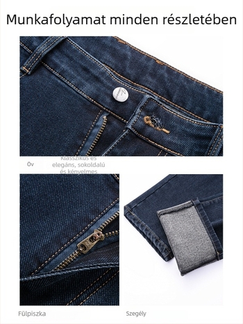 Férfi pamut-elasztikus denim nadrág, vízmosott, egyenes szabás, középmagas derekú, cipzár