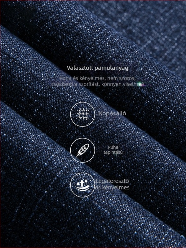 Férfi pamut-elasztikus denim nadrág, vízmosott, egyenes szabás, középmagas derekú, cipzár