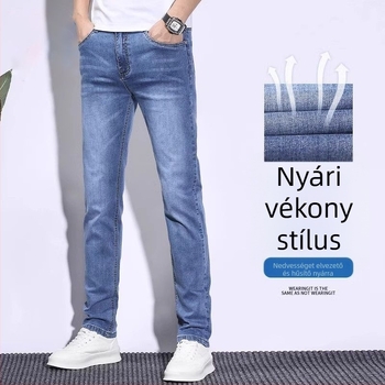 Férfi denim nadrág, egyenes szárú, középmagas derekú, cipzáras, mosott denim