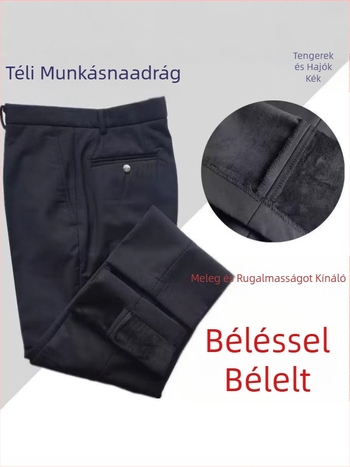 Téli nyugati stílusú nadrág, elasztikus derék, pamut-keverék anyag, lazább szabás, több zseb