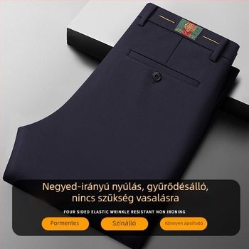 Férfi üzleti hétköznapi nadrág, slim fit, egyenes szabás, középmagas derék, cipzárral záródó