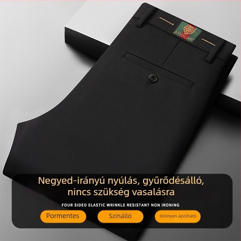 Férfi üzleti hétköznapi nadrág, slim fit, egyenes szabás, középmagas derék, cipzárral záródó