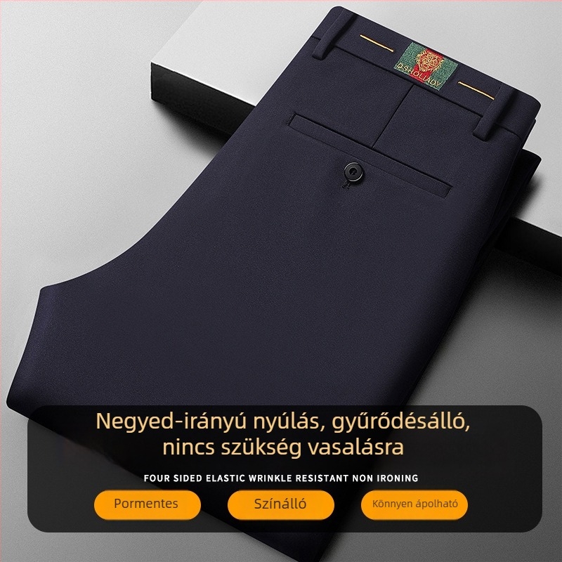 Férfi üzleti hétköznapi nadrág, slim fit, egyenes szabás, középmagas derék, cipzárral záródó