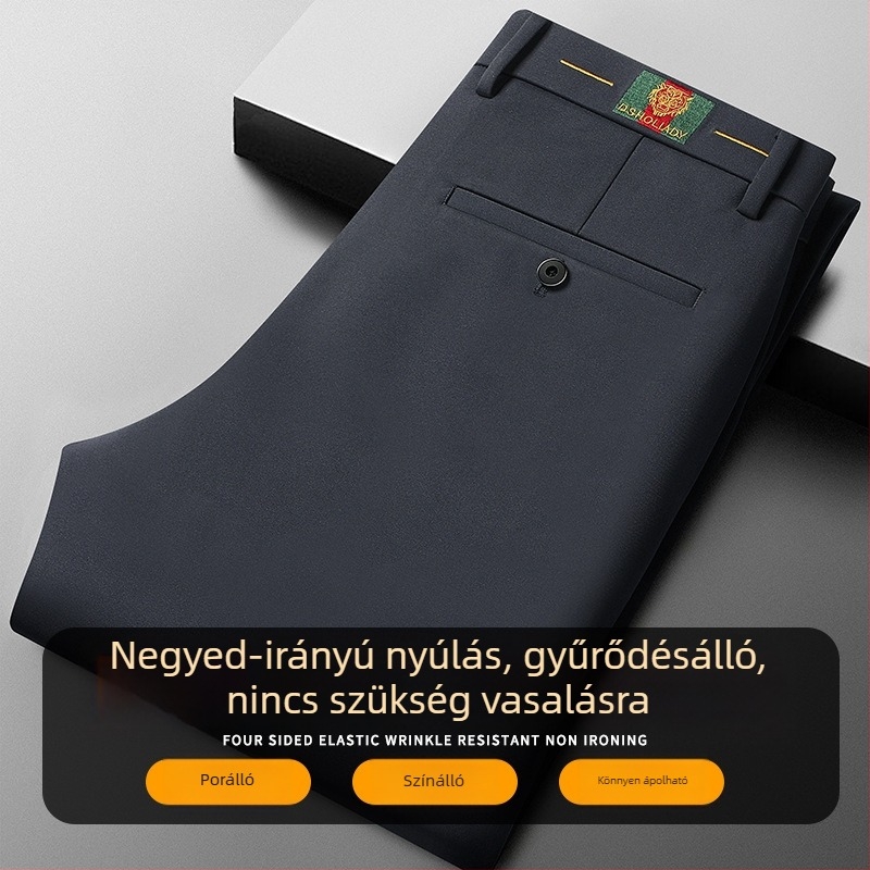 Férfi üzleti hétköznapi nadrág, slim fit, egyenes szabás, középmagas derék, cipzárral záródó