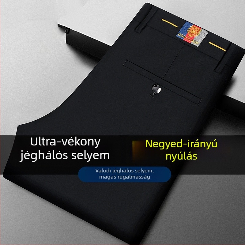 Férfi üzleti hétköznapi nadrág, slim fit, egyenes szabás, középmagas derék, cipzárral záródó