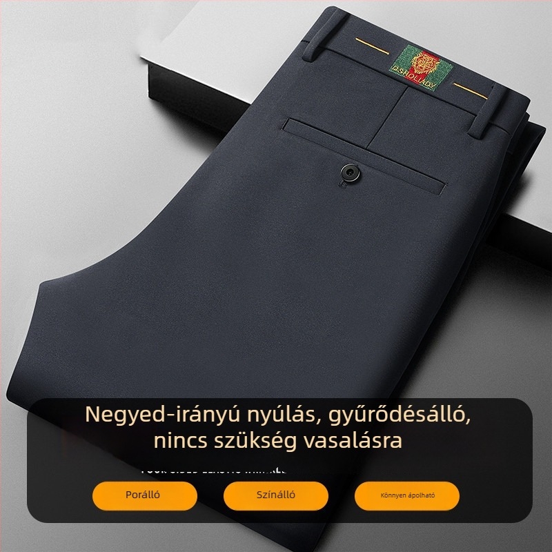 Férfi üzleti hétköznapi nadrág, slim fit, egyenes szabás, középmagas derék, cipzárral záródó