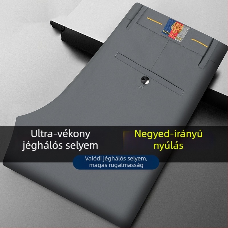Férfi üzleti hétköznapi nadrág, slim fit, egyenes szabás, középmagas derék, cipzárral záródó