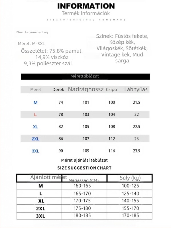 Denim nadrág, laza szabású, egyenes szárú, középmagas derekú, cipzár