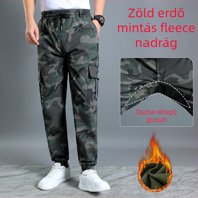 Férfi munkanadrág polár béléssel, camouflage mintázat, téli, egyenes szabású, kopásálló