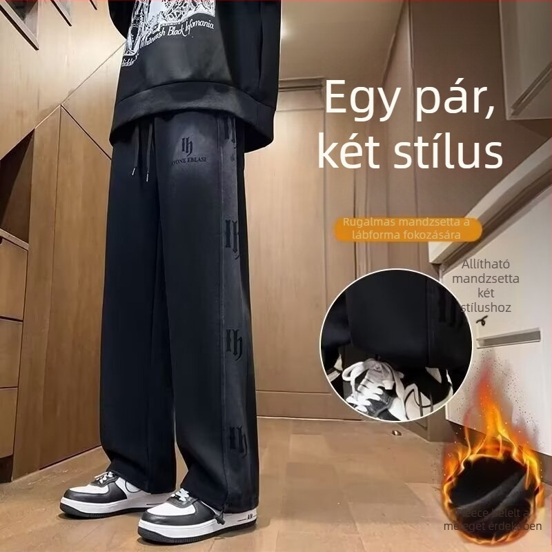 Tinédzser fiúknak sportnadrág fleece béléssel, egyenes szabás, középmagas derék, poliészter anyag (vastagított poliészter anyag)