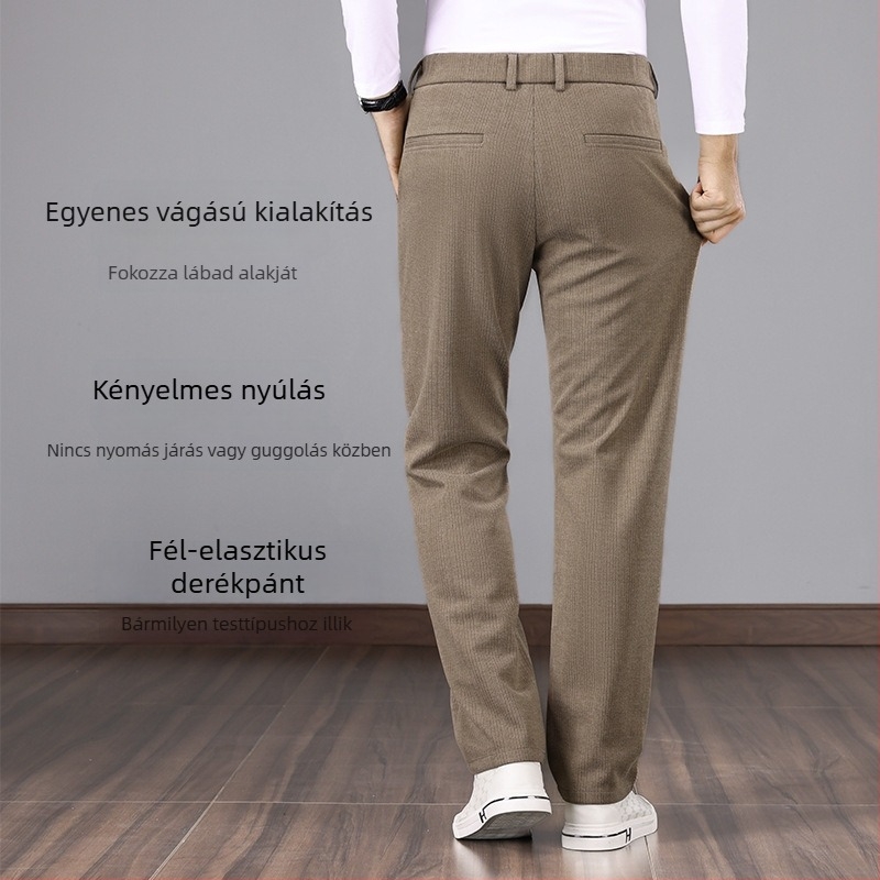 Férfi középmagas derekú, vastag anyagú, egyenes szabású hétköznapi nadrág cipzárral