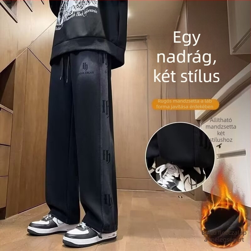 Téli bélelt sportnadrág, egyenes szárú, középső derék, kötős zárás, hosszú, fiataloknak