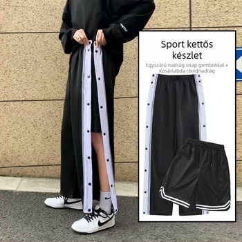 Férfiaknak szabadidős sportnadrág, laza szabású, középmagas derék, kötőzáras záródású pliszka, poliészter-keverék, lélegző