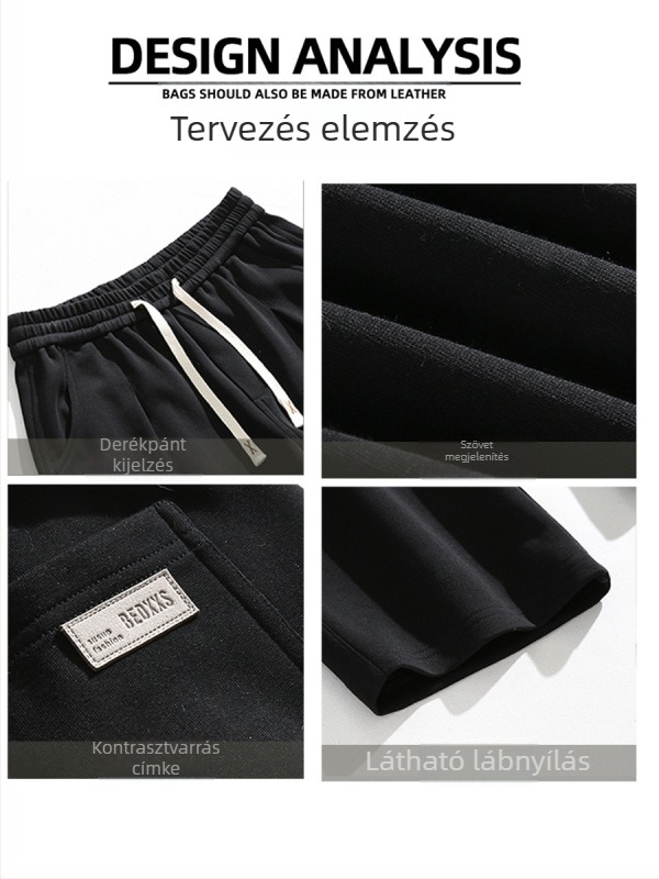 Férfi mindennapi egyenes szárú nadrág, pamut-polimer keverék, középmagasságú derék, húzózsinóros zárás, fleece bélés