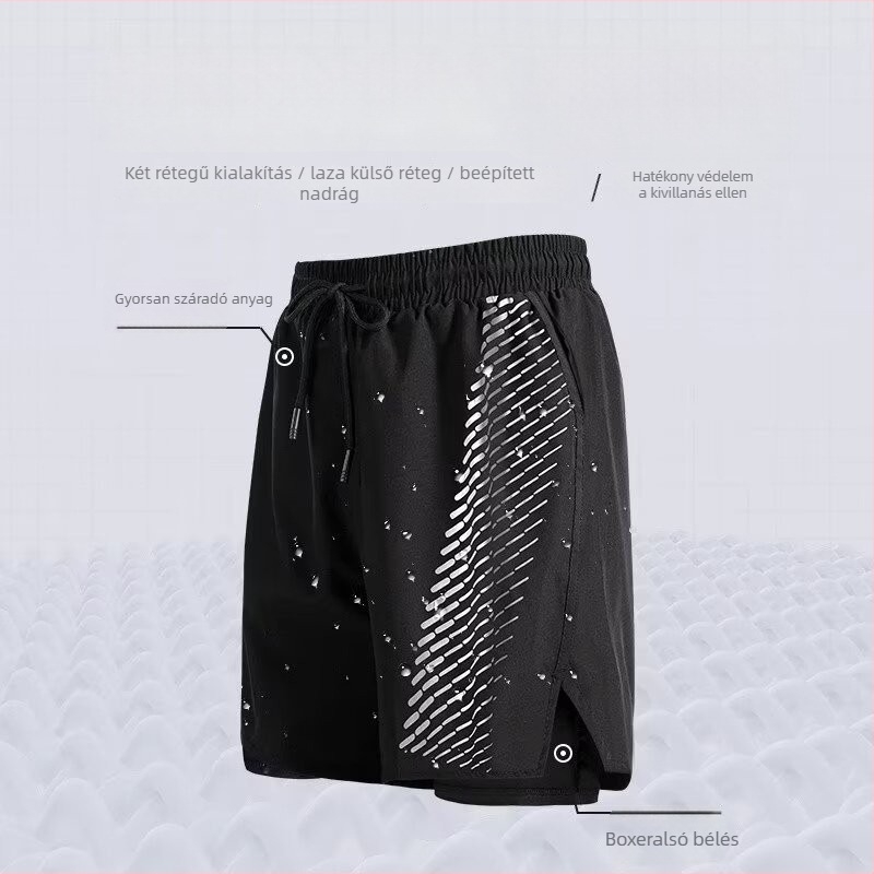 Férfi könnyű, gyorsan száradó sportshortok, laza szabás, poliészter, nyár