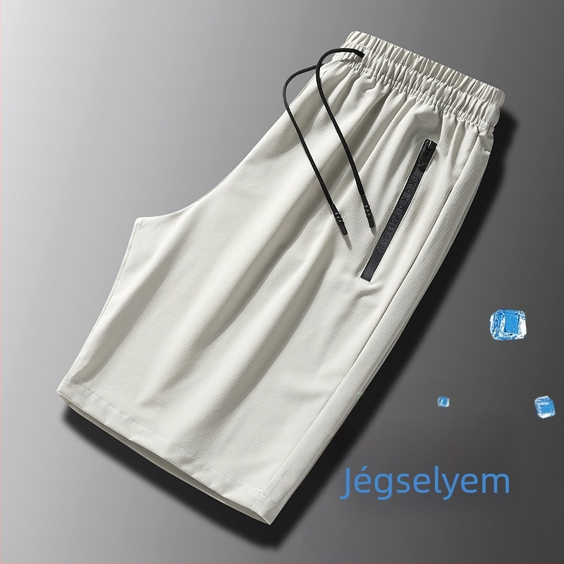 Férfi nyári rövidnadrág cipzárral, poliészterből készült ice silk anyag, egyenes szabás, öt pont hossz