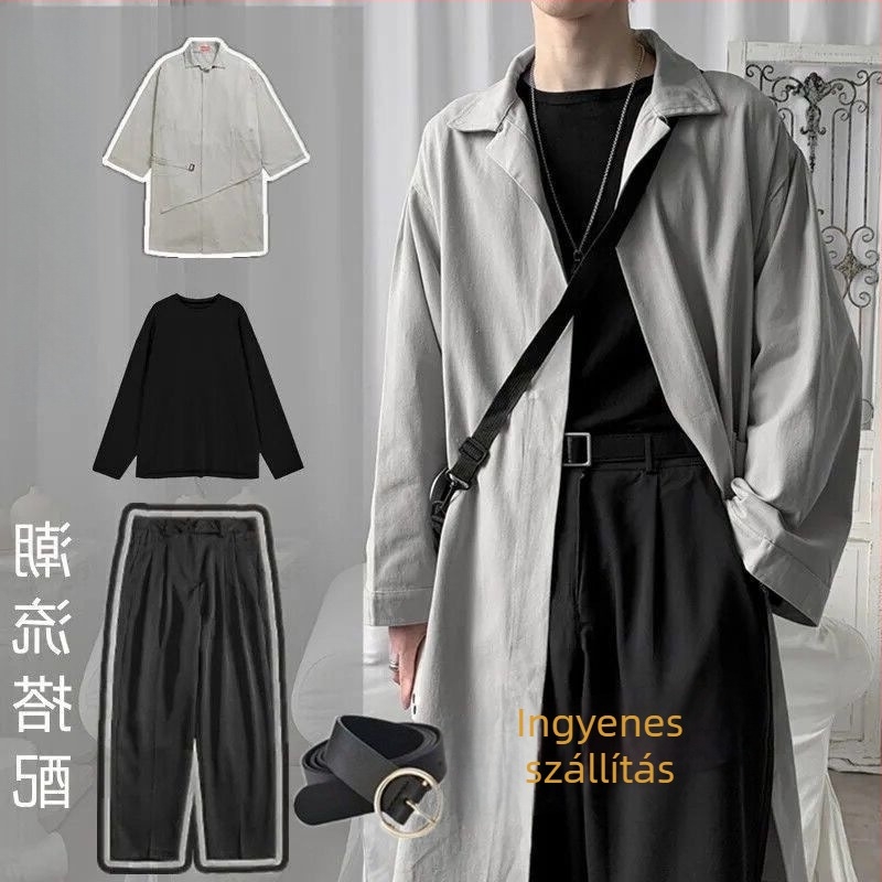 Férfi koreai stílusú háromrészes windbreaker-készlet, álló gallér, egyrészes zárás, vékony fazon, modal anyag, bélés 81-90%, tavaszi 2025 kabát