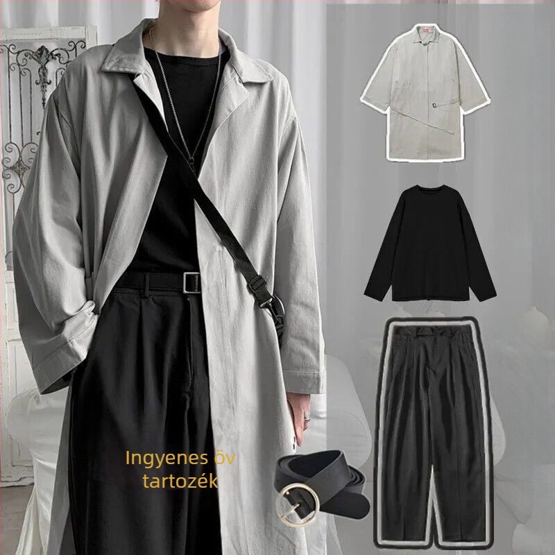 Férfi koreai stílusú háromrészes windbreaker-készlet, álló gallér, egyrészes zárás, vékony fazon, modal anyag, bélés 81-90%, tavaszi 2025 kabát