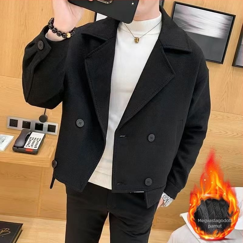 Férfi brit stílusú rövid kabát, öltöny-stílusú gallér, egygombos záródás, bélés 95%+
