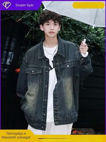 Férfi dzseki japán stílusban, slim fit, Turn-down gallér, egyréses záródás, hosszú ujjú, poliészter anyag