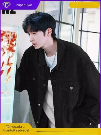 Férfi dzseki japán stílusban, slim fit, Turn-down gallér, egyréses záródás, hosszú ujjú, poliészter anyag