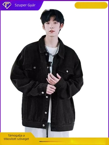 Férfi dzseki japán stílusban, slim fit, Turn-down gallér, egyréses záródás, hosszú ujjú, poliészter anyag