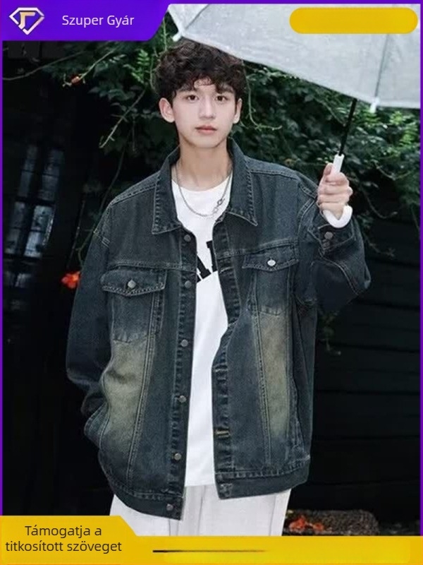 Férfi dzseki japán stílusban, slim fit, Turn-down gallér, egyréses záródás, hosszú ujjú, poliészter anyag