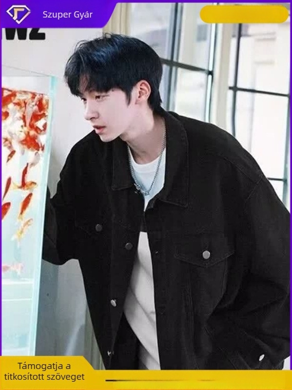 Férfi dzseki japán stílusban, slim fit, Turn-down gallér, egyréses záródás, hosszú ujjú, poliészter anyag