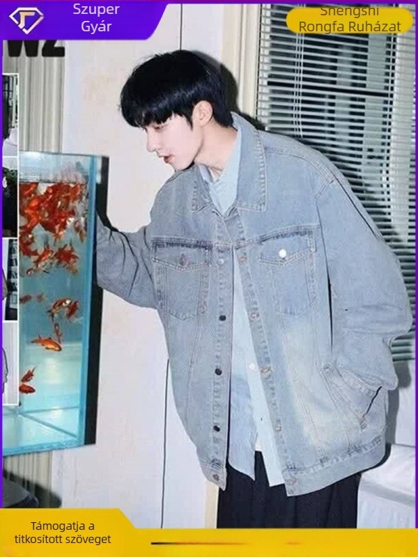 Férfi dzseki japán stílusban, slim fit, Turn-down gallér, egyréses záródás, hosszú ujjú, poliészter anyag