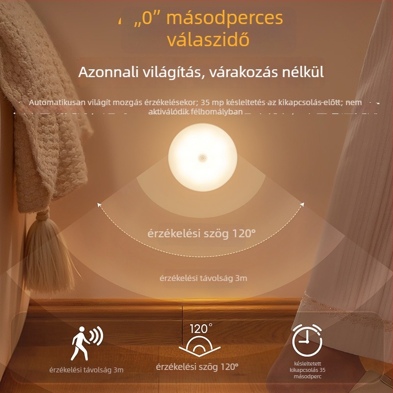 Mozgásérzékelős éjjeli fény beépített akkumulátorral, 5W, CE tanúsítvány, feszültség ≤36V