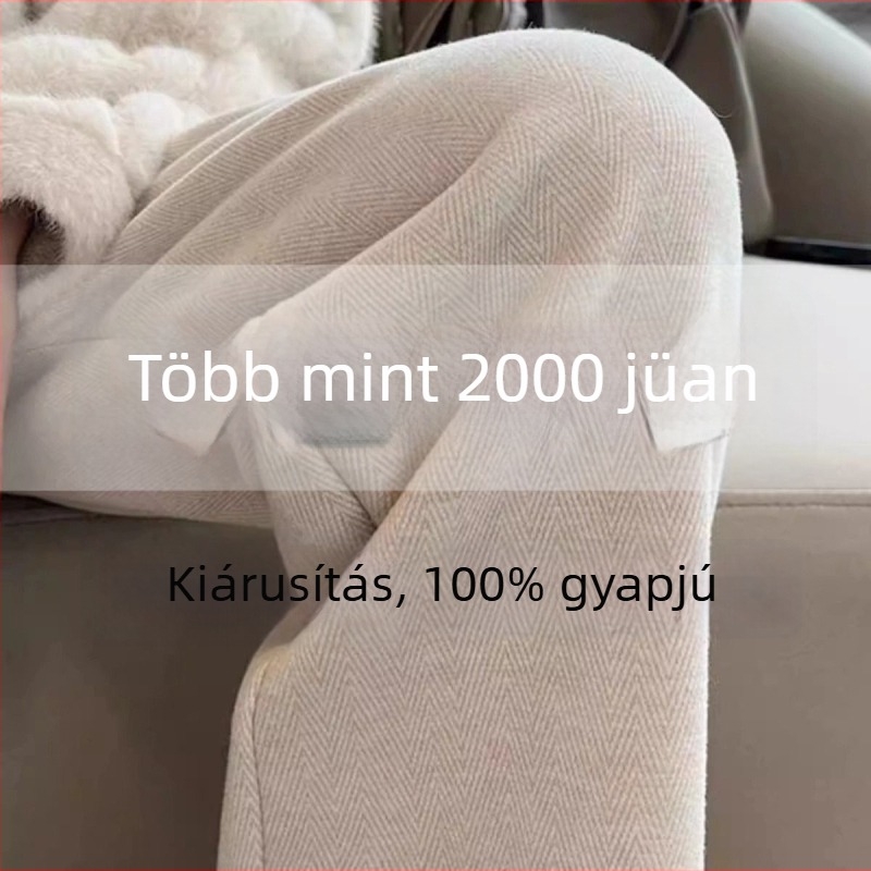 Női széles szabású hosszú nadrág gyapjú szövetből, 80–90% gyapjú, mindennapi téli modell 2025