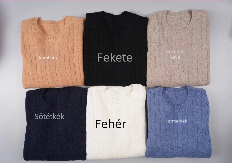 Férfi kasmír pulóver kerek nyakkal, hosszú ujjú, 95% kasmír, egyszínű, téli ruházat