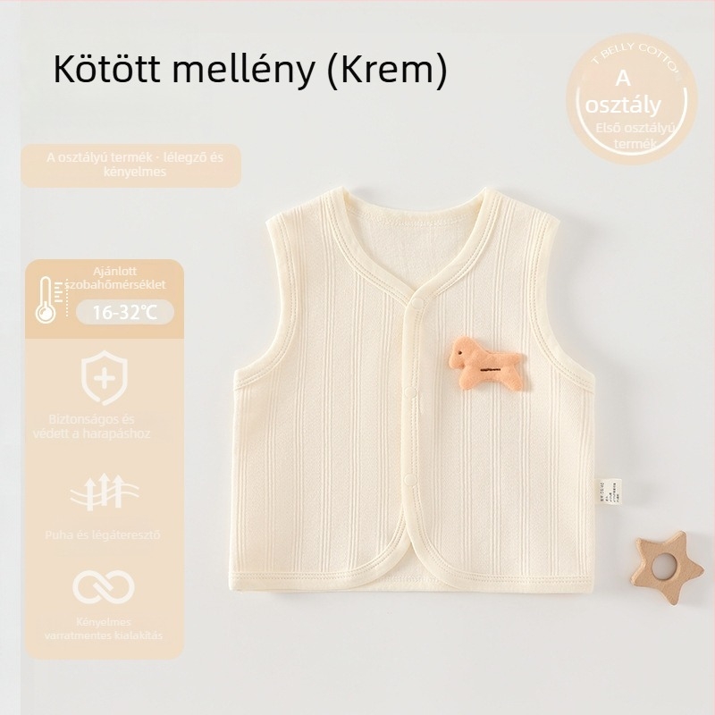 Csecsemő pamut kötött mellény, uniszex, kapucni nélküli, egysoros gombolással, 0-12 hónap