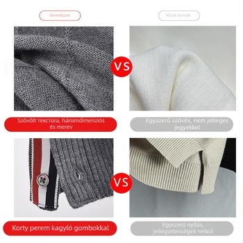 TB BROWIN Kardigán koreai stílusú csíkos jacquard kötés, V-nyakú, hosszú ujjú, gyapjú 30–35%, középhosszú