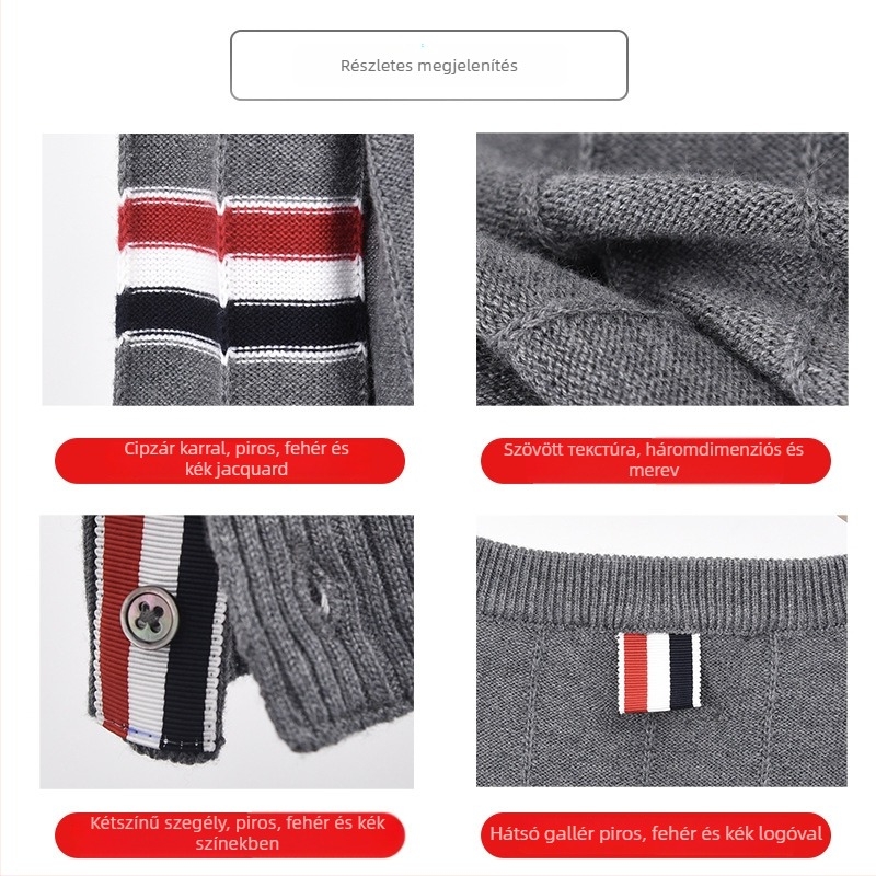 TB BROWIN Kardigán koreai stílusú csíkos jacquard kötés, V-nyakú, hosszú ujjú, gyapjú 30–35%, középhosszú