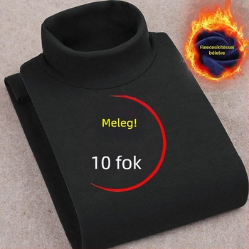 Koreai stílusú pulóveres póló fleece béléssel, magas gallér, karcsú szabás, hosszú ujjú