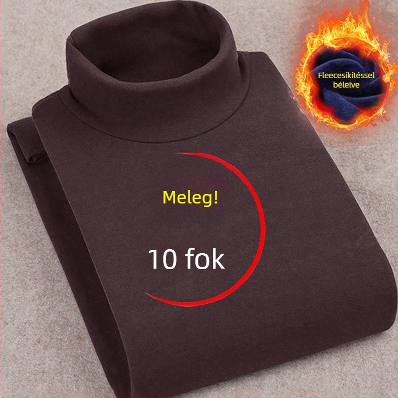 Koreai stílusú pulóveres póló fleece béléssel, magas gallér, karcsú szabás, hosszú ujjú