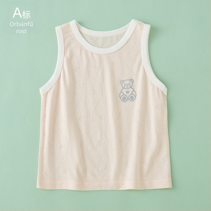 Gyerekek ujjatlan mellény, könnyű nyári kötött, kerek nyakú, Lyocell 59,6% pamut keverék, 1–3 éveseknek