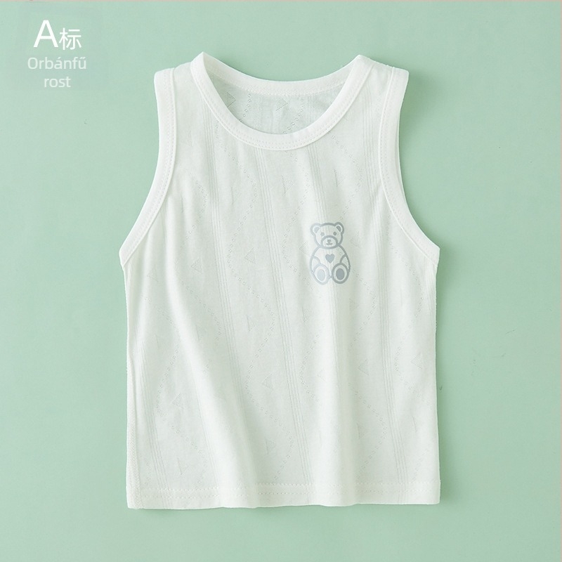 Gyerekek ujjatlan mellény, könnyű nyári kötött, kerek nyakú, Lyocell 59,6% pamut keverék, 1–3 éveseknek