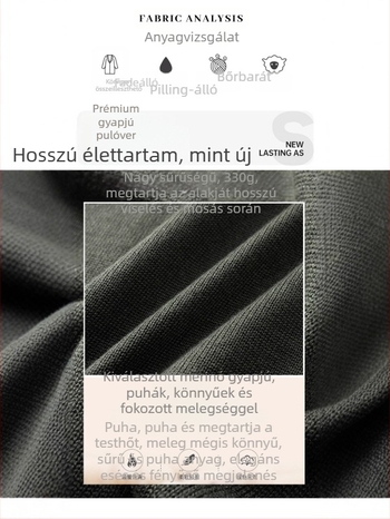 Férfi gyapjú V-nyakú pulóver, hosszú ujjú, fleece bélésű, 30–35% gyapjú, sűrű kötés