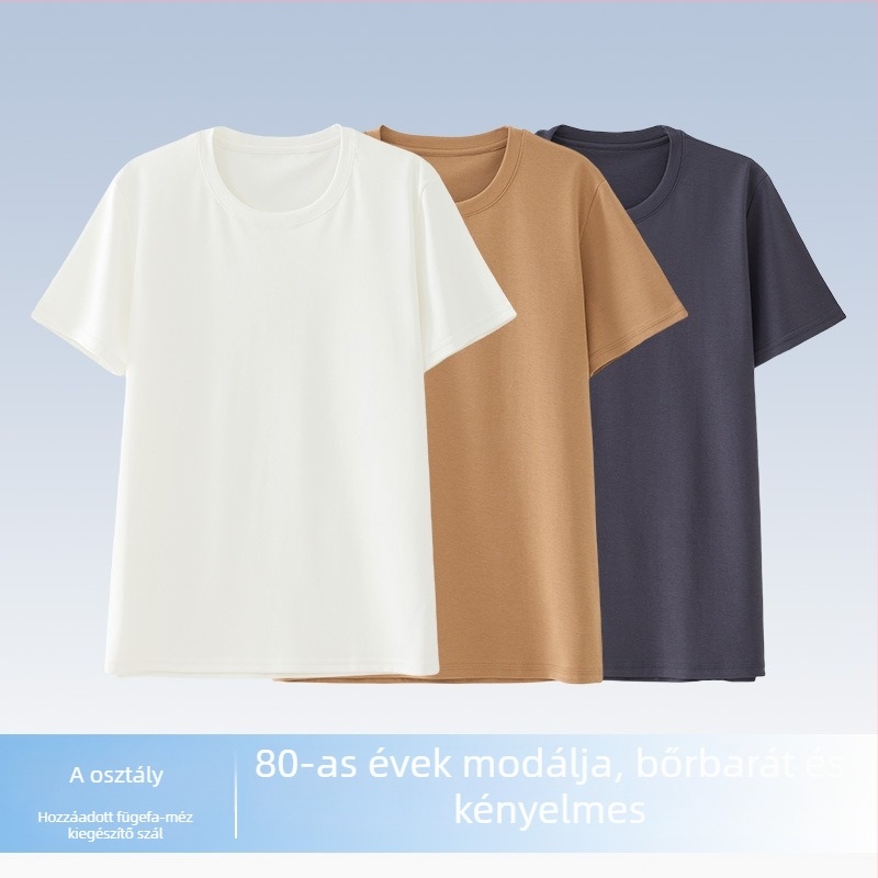 Férfi rövid ujjú modál-selyem keverékű T-shirt, kerek nyakú, légáteresztő nyári felső