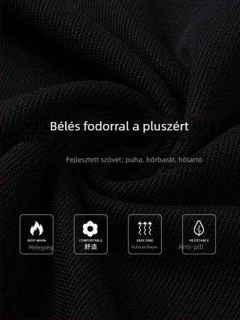Férfi kasmírból készült kötött alapréteg-ing, vastított kivitel, lehajtható gallér, hosszú ujjú
