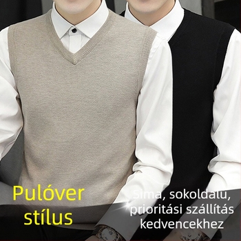 Férfi ujjatlan kötött mellény álló gallérral – Slim-fit, bordázott alsó szél, 95% viszkóz, őszi-téli szezonra