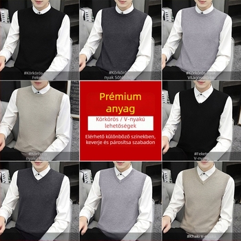 Férfi ujjatlan kötött mellény álló gallérral – Slim-fit, bordázott alsó szél, 95% viszkóz, őszi-téli szezonra