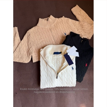Koreai stílusú kötött pulóver, 86–90% gyapjú, laza szabás, hosszú ujjú, lehajtható gallér