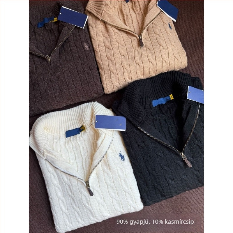 Koreai stílusú kötött pulóver, 86–90% gyapjú, laza szabás, hosszú ujjú, lehajtható gallér