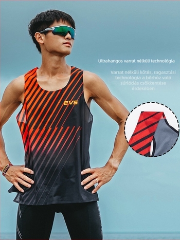 Férfi futó mellény – légáteresztő, gyorsan száradó poliészter, csíkos minta, atletikai edzés